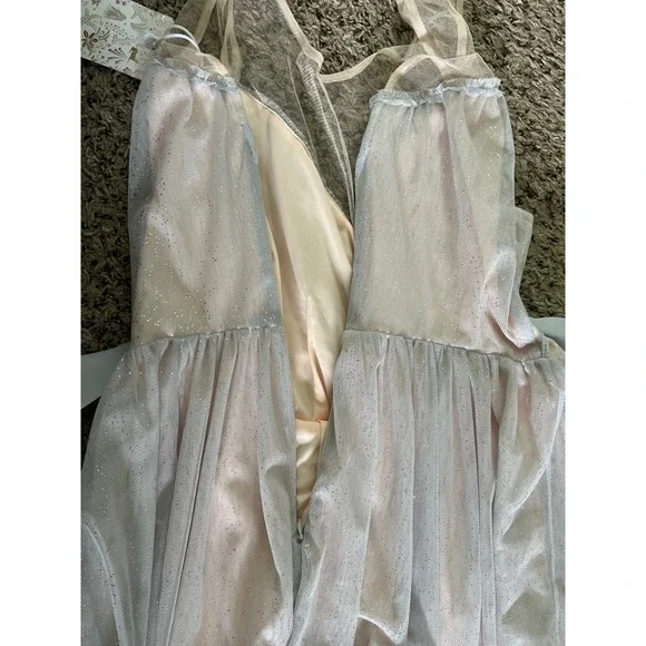 NWT Lauren Conrad Runway Midi Tulle Illusion Dress in Silver and Cream‎ Size 6 - Picture 12 of 12